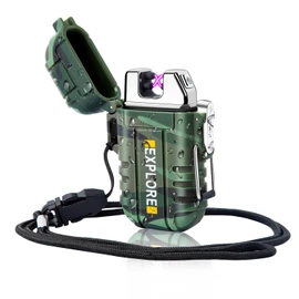 LcFun Waterproof Electric Dual Arc Lighter USB Rechargeable Outdoor Windproof Flameless Plasma Lighters for Camping, Hiking, Adventure, Survival Tactical Gear Stocking Stuffers Gifts for Men