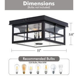 Vexagyle Outdoor Ceiling Light with Motion Sensor,2-Light Outdoor Ceiling Lights for Porch Flush Mount Motion Sensor,Dusk to Dawn Outdoor Light Fixture Ceiling Mount with Clear Glass for Porch,Garage