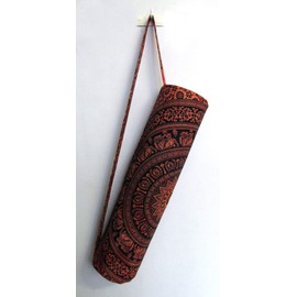 INDIAN CRAFT CASTLE Hippie Yoga Mat Carrier Bag with Shoulder Strap Yoga Mat Bag Gym Bag Beach Bag (Red Elephant Flower)