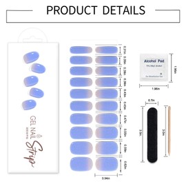 WOKOTO 1 Sheet Semi Cured Gel Nail Strips With Wood Stick, Nail File & Prepared Pads, 20 Tips Blue Gradient Glitter Semi Cured Nail Polish Strips, Harden With UV Light Gel Nail Stickers Wraps