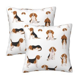 Wisedeal Beagle Dog Throw Pillow Covers Set of 2, Cute Puppy Decorative Cushion Covers Cases for Sofa Couch Bedroom Car 16 X 16 Inches