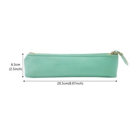 ALLY-MAGIC E4JYBD Leather Pencil Case, Slim Pencil Case, Small with Zip, Portable Stationery Bag, PU Cosmetic Bag for Students, Office, College, Green, No