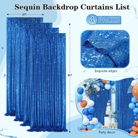 4 Pack Royal Blue Curtains 2ftx8ft Sequin Backdrop Drapes for Birthday Wedding Party Photo Backdrop Decorations