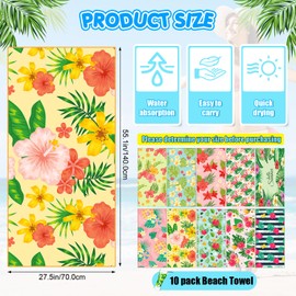 10 Packs Microfiber Beach Towel 28 x 55 Inch Oversized Large Quick Dry Thin Beach Towels for Pool Camping, Sand Free Lightweight Blanket for Women Adults Travel Swimming Picnic Sport(Fresh Floral)