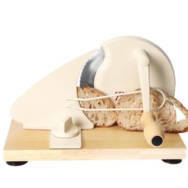 Brvclon Manual Bread Slicer for Homemade Sourdough,Adjustable Thickness,Hand Crank Bread Slicer with Stainless Steel Blade, Aluminum Alloy Frame & Solid Wood Base with Natural Wood Veneer Finish