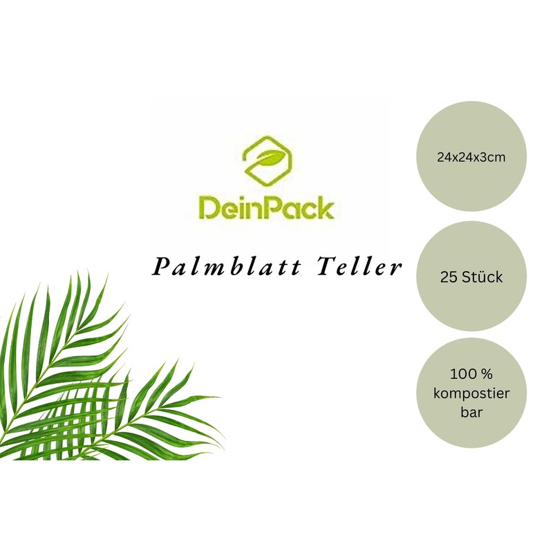 DeinPack 25 Palm Leaf Plates Square 24 x 24 x