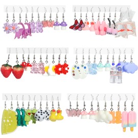 30 Pairs Fun Earrings Weird Earrings Aesthetic Earrings Weirdcore Kawaii Earrings Funny Earrings for Women, Resin, No Gemstone