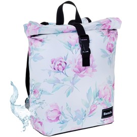 Bench Rucksack Damen Mädchen Daypack Tasche medium backpack Handtasche Damenrucksack A4 wasserabweisend Plane outdoor Hydro Compact 64222 + bagboom Schlüsseletui (White Flower/weiss 2021)
