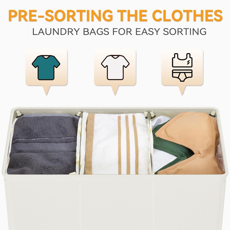 WOWLIVE 180L Laundry Hamper with Lid 3 Section,Large Laundry Basket