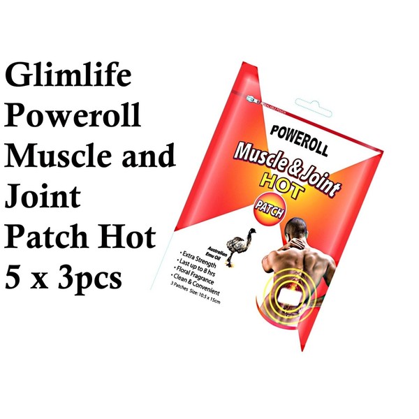 5 x 3 Pcs Glimlife Poweroll Muscle and Joint Patch HOT  (Total 15 pcs) EMU OIL