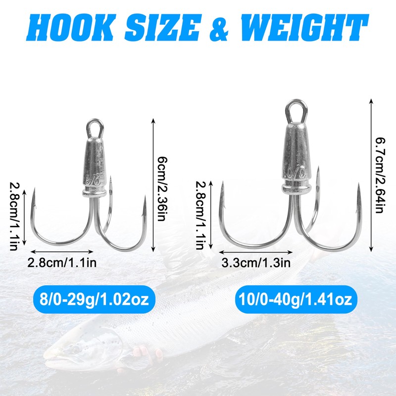 Snagging Hooks Weighted Treble Hooks, 5pcs Weighted Fishing Hooks Large