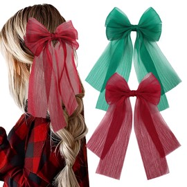 YanJie Christmas Hair Bows Chiffon Hair Clips Barrettes Women Red Bow Green Hair Ribbon Fabric Hair Bows Girls Large Hair Clip Girl Hair Accessories