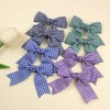 JOYFUNFABU 3Pcs Green White Gingham Hair Bow with Long Tail