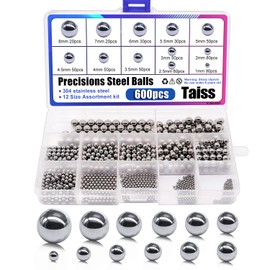 Taiss 600 Pieces 12 Size 1-8 mm Steel Balls, Ball Bearing Balls, Stainless Steel Balls, Stainless Steel Metal Balls for Mountain Bike Wheel Precision Steel Balls 1 mm 2 mm 2.5 mm 3.5 mm 4 mm 4.5 mm 5