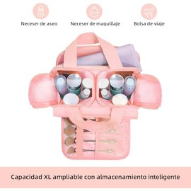 Neceser de Viaje para Mujer Grande Impermeable, Organizador de Cosméticos | 4 compartimentos, apertura bilateral, bolsillos elásticos, maquillaje, bañ