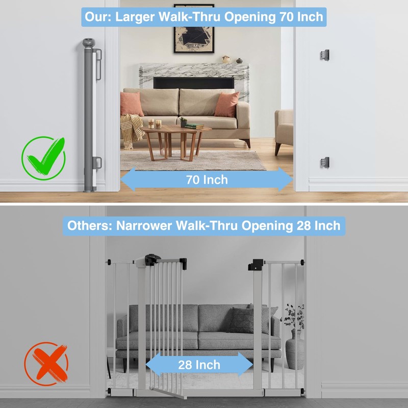 PRObebi Retractable Baby & Dog Gate - Extends to 72"