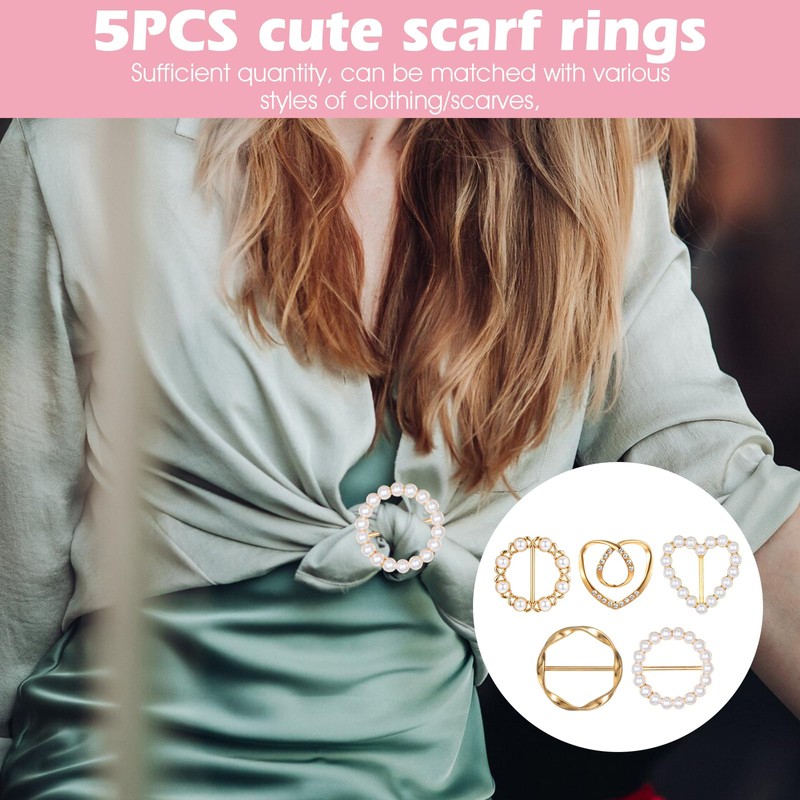 5 Pcs Scarf Rings for Women 5 Styles T-shirt Ties