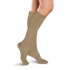 Ease Opaque Women's Moderate 20-30mmHg Compression Chevron Trouser Socks (Khaki, Small Long)