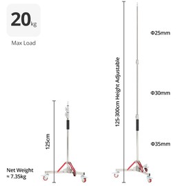 AMBITFUL Heavy Duty Light Stand with Casters, 100% Stainless Steel Max Height 10ft/305cm, Photography Wheeled Base Stand for Studio Softbox, Monolight, Reflector（AS-300