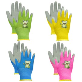 ZYNERY Gardening Gloves,4 Pairs Kids Gardening Gloves 4 Colors Thickened Latex Guard Gloves Gardening Wear-Resistant Non-Slip Gloves for Garden Work(Age 5-7)
