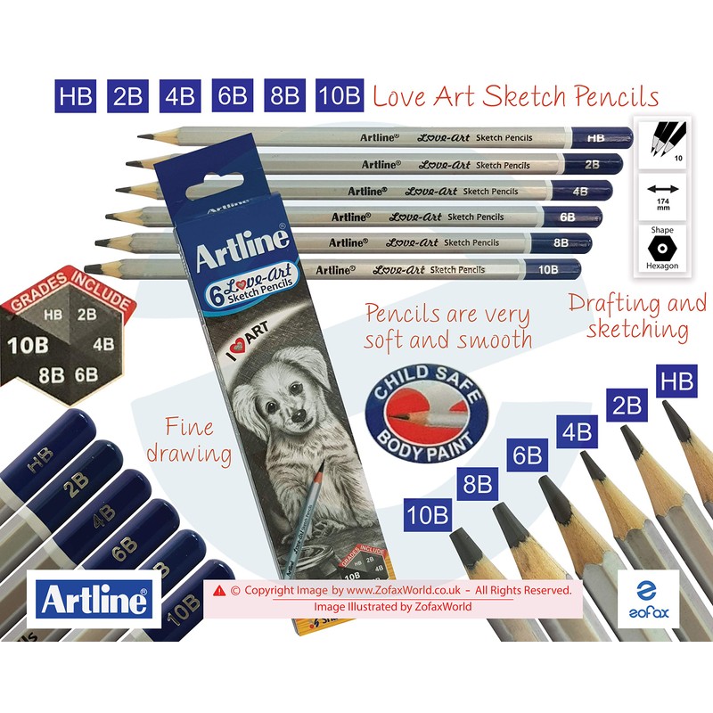 artline HB 2B 4B 6B 8B 10B Graded Artist Pencils