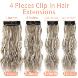 Mscat 20 Inch Long Wavy Hair Extensions Ash Brown Blonde Clip in Hair Extensions Synthetic Hair pieces 4PCS Full Head Set Thick Curly Wavy Synthetic Hair Extensions(Ash Brown Minxed Blonde)