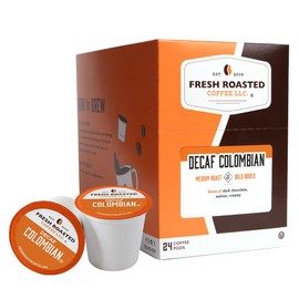 Fresh Roasted Coffee,100% Colombian Decaf, Kosher, EA Natural Decaf, K-Cup Compatible, 24 Pods