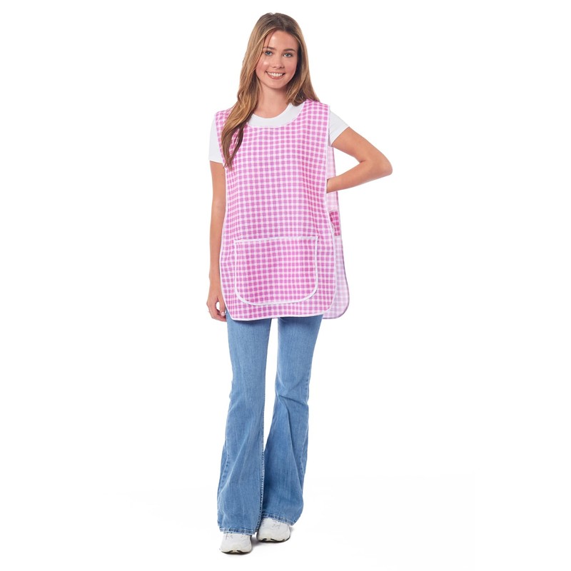 Ladies Check Design With Piping Tabard Apron Overalls Front Pocket