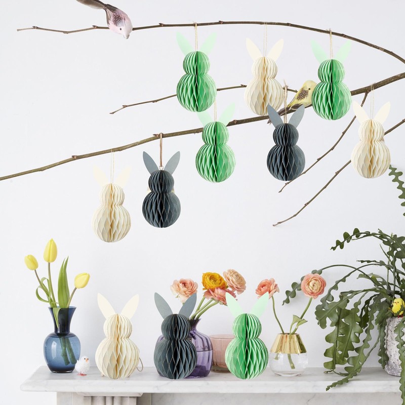 LUMOOM Pack of 3 Easter Decoration Honeycomb Balls, Easter Bunny