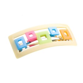Caravan Puzzle Of Square Colored Boxes In An Open Cream Box Setting All Handmade Barrette