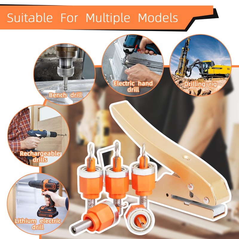 6Pcs Limit Countersink Drill Bit Set with Hole Punch, Adjustable