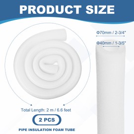 PATIKIL Pipe Insulation Foam Tube, 2 Pack Heat Preservation Foam Pipe Outdoor Wrap Pipe Covers 1-3/5" (40mm) ID x 2-3/4" (70mm) OD x 6.6 ft for Handle Grip HVAC Units, White
