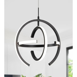 Q&S Modern Led Chandelier,Black Round Globe Hanging Pendant Light for Entryway Kitchen Island Dining Room Living Room Stairway