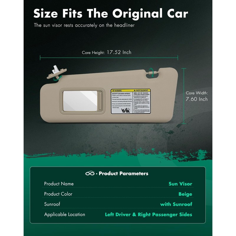 SCITOO Car Sun Visor Assbembly with Mirror Fit for 2008-2013