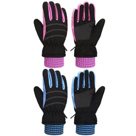 SATINIOR 2 Pares de Guantes Impermeables para niños Guantes Nieve cálidos de Invierno para niños y niñas Mitones esquí a Prueba Viento(Azul, Rosa Rojo, 3-5 años)