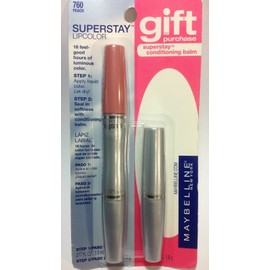 MAYBELLINE SUPERSTAY LIPCOLOR 16 HOURS ( PEACH #760 ) + GIFT SUPERSATY BALM NEW