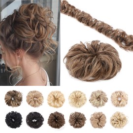 Tousled Hair Updo Hair Bun for Women 100% Human Hair Scrunchies Messy Hair Wrap Piece Extensions #06 Light Brown