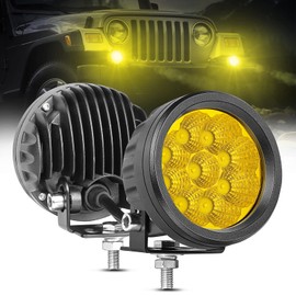 ACEC SHOP Amber Round LED Pods 2PCS 54W 3.5 Inch Yellow Pod Lights Round LED Offroad Light Flood Light Bars Yellow Fog Lights for Wrangler Truck Tacoma SUV UTV ATV