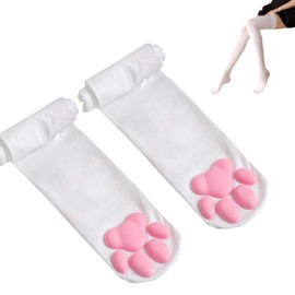 SIROLISA Cat Paw Socks, Thigh High Soft 3D Paw Pad Toe Beans Stockings for Women Cat Cosplay(1 Pair White)