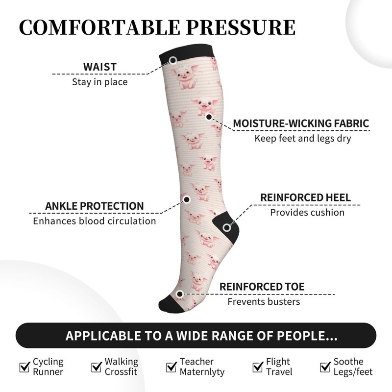 Yealedee Pig Compression Socks Calf Knee High Support Socks Novelty