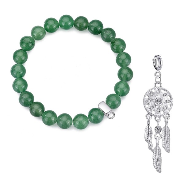 Philip Jones Green Aventurine Gemstone Bracelet with Dream Catcher Charm