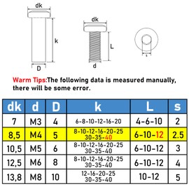 GUEEYUAW Connecting Screws M4 × 40 mm 304 Stainless Steel A2 V2A Sleeve Screws Furniture Screws Pack of 10