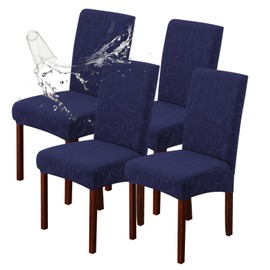 Genina Waterproof Dining Room Chair Covers Stretch Parsons Chair Slipcovers for Dining Room Kitchen Chair Protector Cover, Removable, Washable (4, Flower Pattern - Navy)