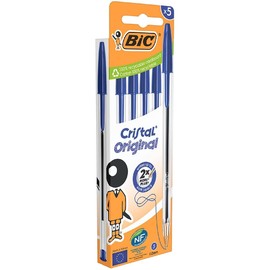 BIC 5 Cristal Ballpoint Pens Blue Ink Pack of 5