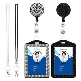 Fashion 2PCS Rhinestone Bling Lanyard with Id Badge Holder, Rhinestone Lanyard for Id Badges,Jeweled ID Card Holder,Crystal Retractable Badge Reel Neck Lanyard (White and Black)