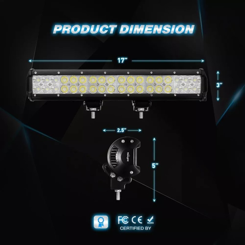 Nilight 17 in 108W LED Light Bar Spot Flood Combo