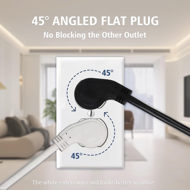 1875W Short Extension Cord,15A Flat Plug Heavy Duty Extension Cord,