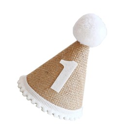 GALPADA 1st Birthday Linen Baby Birthday Hat Cone Hat For Toddlers First Birthday Cone Hat With Pom Topper Kids Birthday Party Decoration For