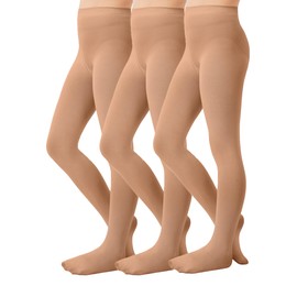 CozyWow 3 Pairs Girls Opaque Tights for Dance/Ballet/School, Daily Soft Tights for Little Kid/Big Kid from 4T to 12T (3xsuntan, 8-10)