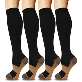 ACTINPUT 4 Pairs of Compression Socks for Men and Women, Colourful Support Stockings, Compression Socks for Sports, Flight, Running, Travel, Cycling, Nurse, 4104-Black, L-XL